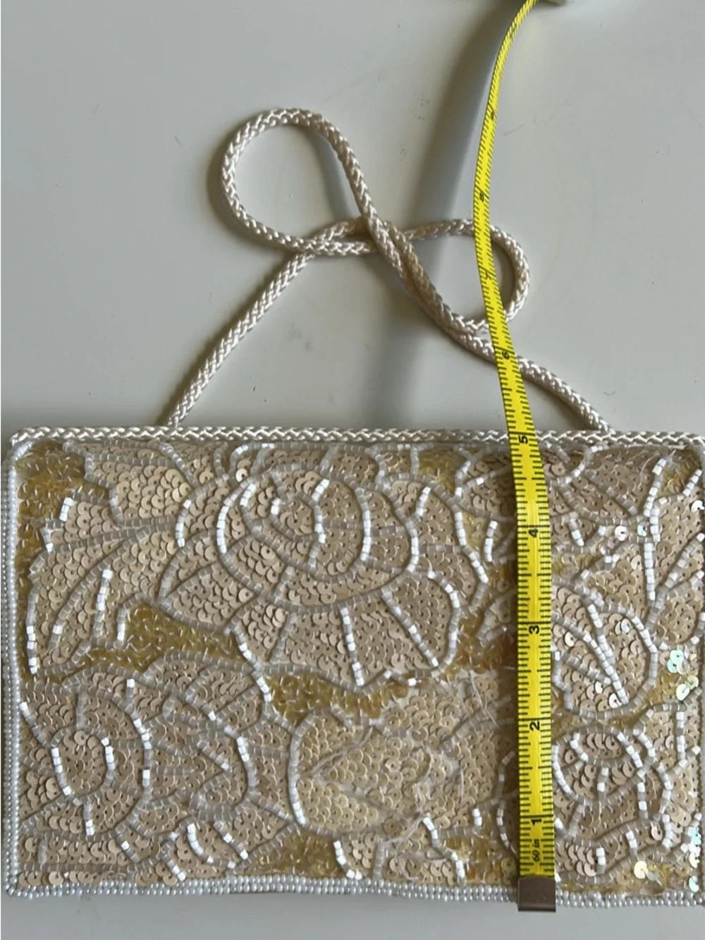 Vintage Beaded Sequin Floral Crossbody Bag in Ivory